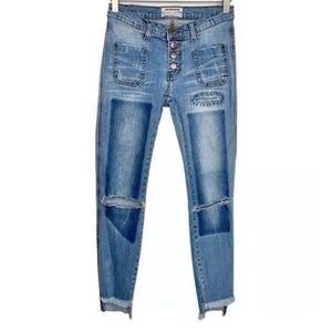 Revolve X One Teaspoon Blue Super Dupers Low Rise Jeans Button Fly Destroyed